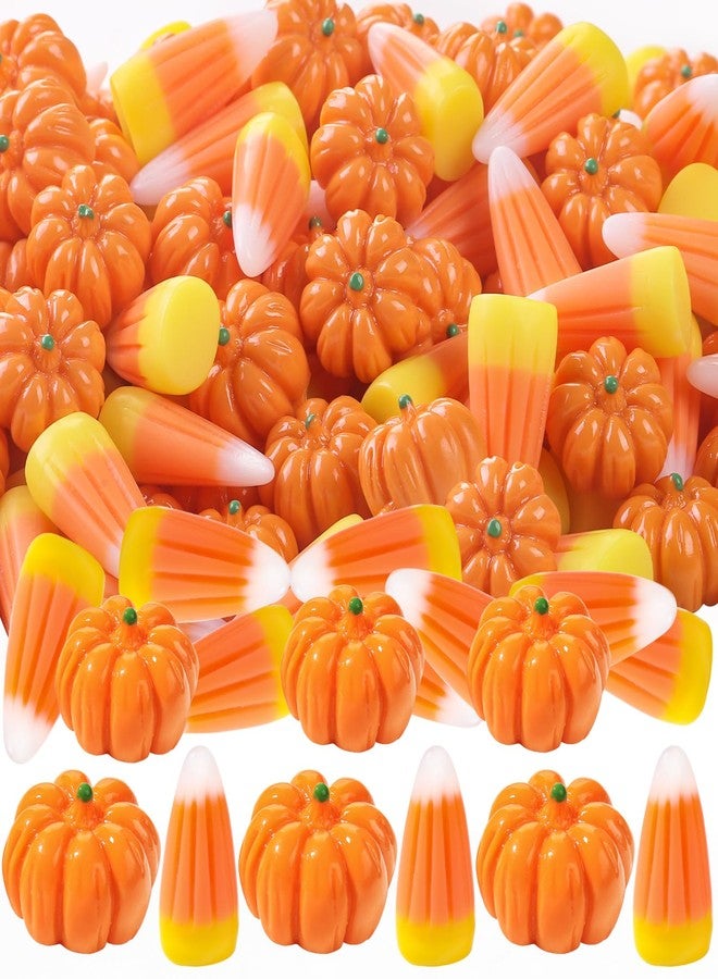 Vellibring 70pcs Halloween Mini Pumpkins Candy Corns Decorations,Thanksgiving Fake Resin Pumpkins Charms Artificial Candy Corns for Halloween Fall Vase Filler Scrapbooking Accessories - Image 1